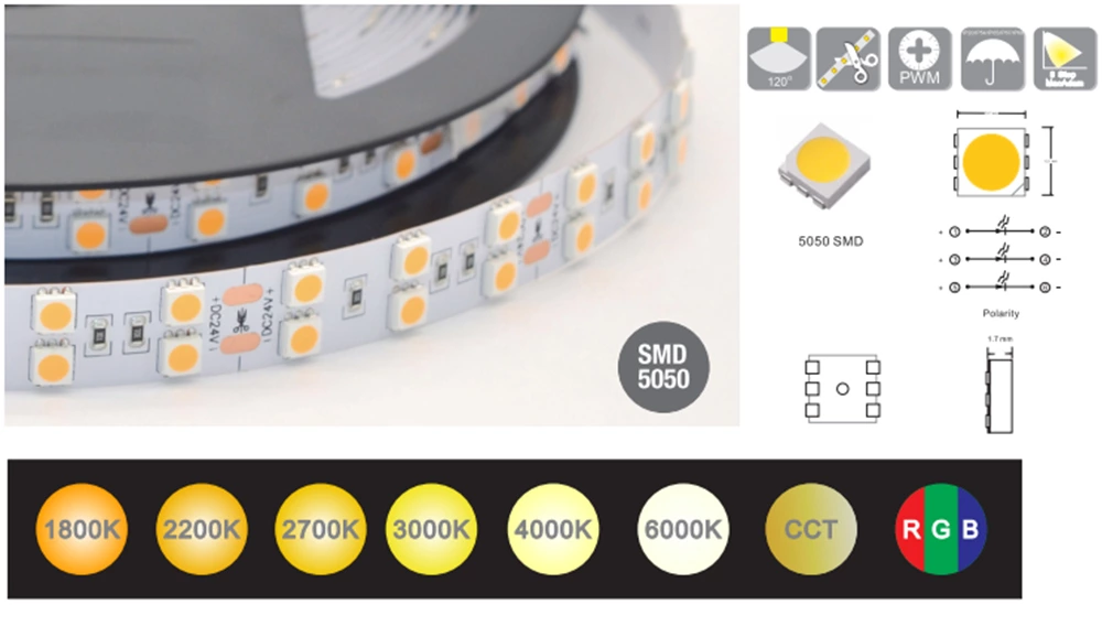 DC12V SMD5050 120Leds/m Led Strip