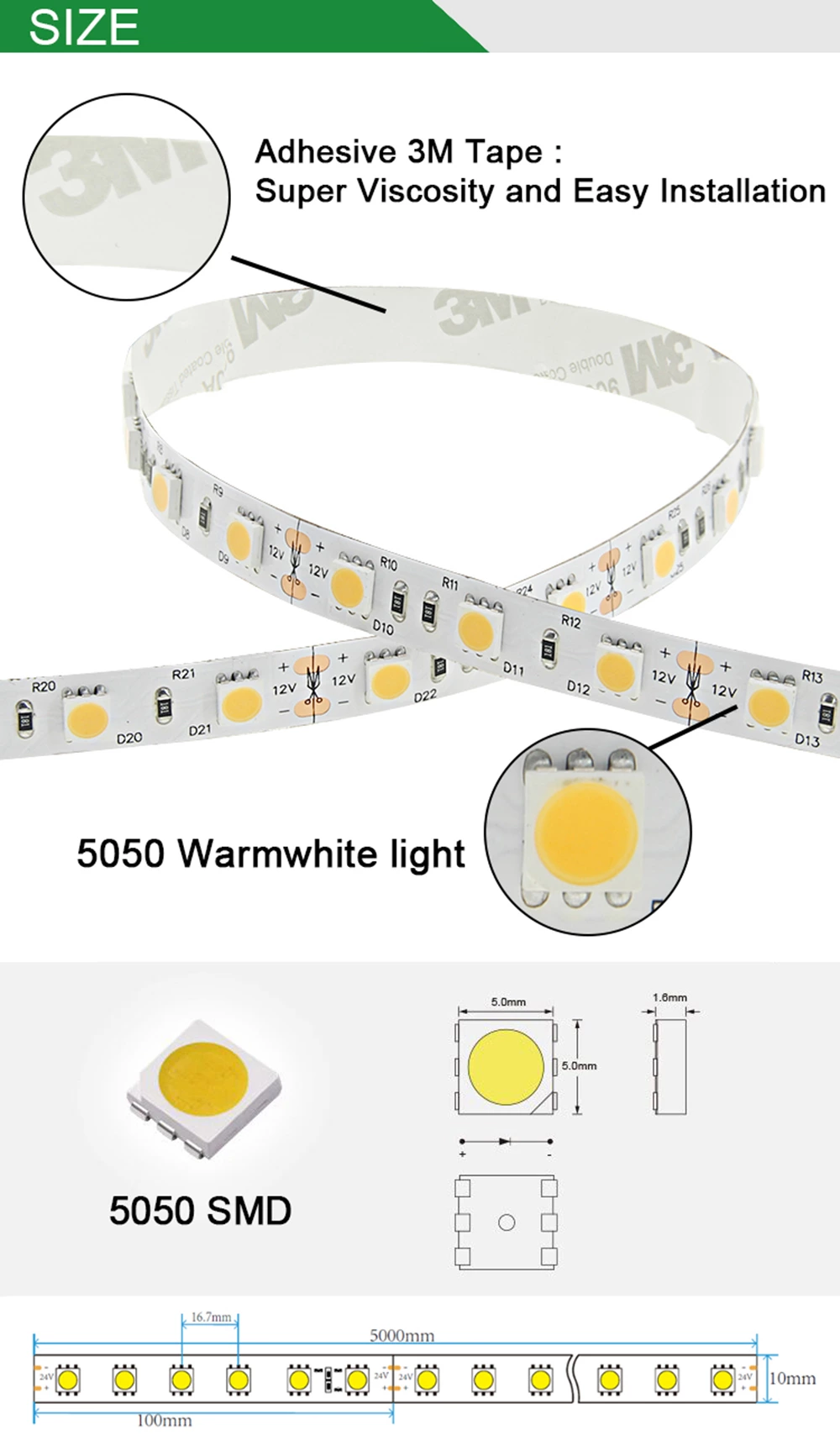 DC12V SMD5050 60LEDS/M Led Strip