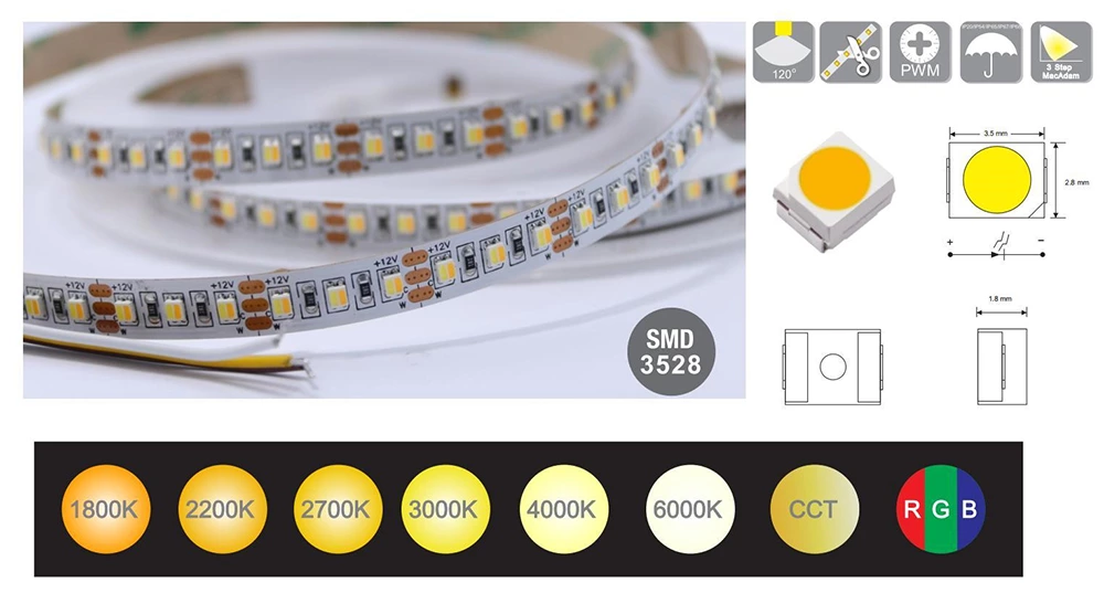 DC12V SMD3528 120LEDS/M Led Strip