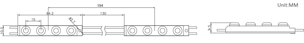 160° 4-chip SMD2835 IP67 DC12V 0.96W Mini Led Module,64.2x10.3x9.8mm