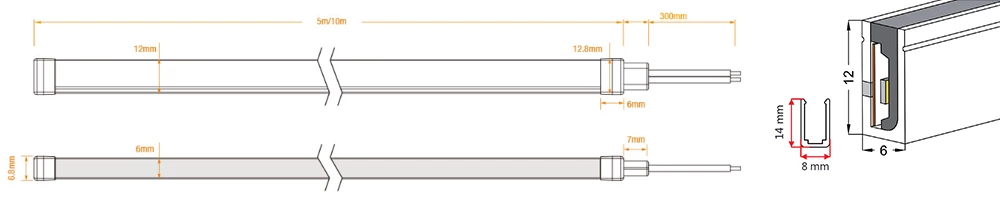 120° 6x12mm Side Emitting Mini Flex Silicone Neon Tube Led Light