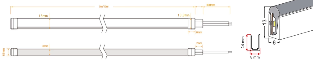 180° 6x13mm Side View Semicircle Mini Flex Silicone Neon Tube Led Light