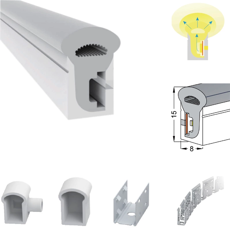 270° 8x15mm Side View Mushroom Type Mini Flex Silicone Neon Tube Led Light