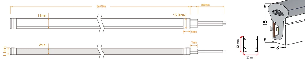 270° 8x15mm Side View Mushroom Type Mini Flex Silicone Neon Tube Led Light