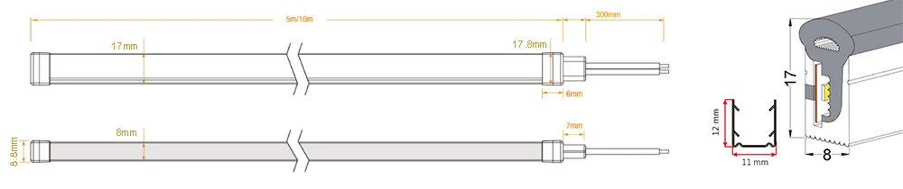 270° 8x17mm 5/12/24V Mushroom Type Mini Flex Silicone Neon Tube Led Light