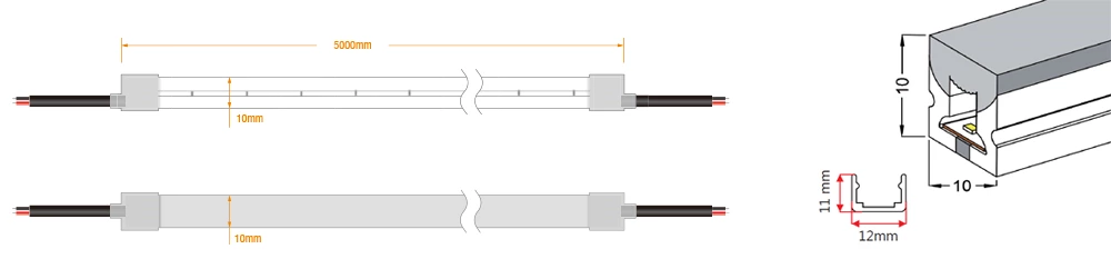 180° 10x10mm 3 sides view Led Neon Light