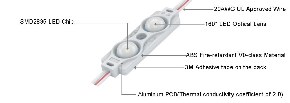 160° 2-chip SMD2835 IP65 DC12V 0.72W Mini Led Module
