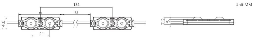 160° 2-chip SMD2835 IP65 DC12V 0.72W Mini Led Module