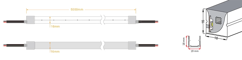120° 16x16mm Flex Neon Tube Led Light