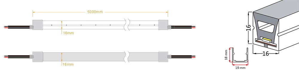 120° 16x16mm Top View Flex Neon Tube Led Light