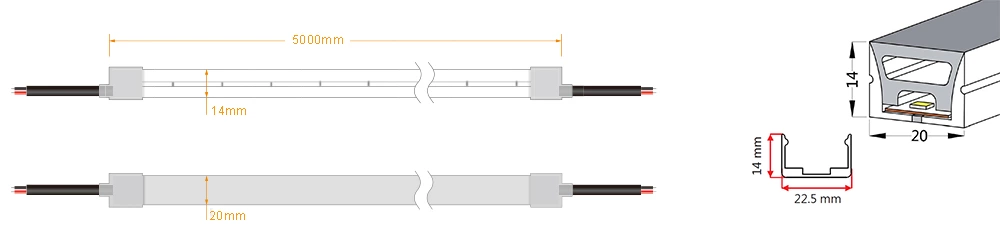 120° 20x14mm Positive Lighting Flex Neon Tube Led Light