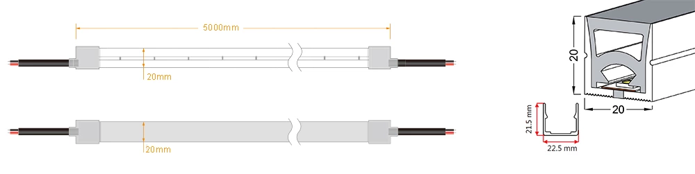 120° 20x20mm IP67 Flex Silicone Neon Tube Led Light