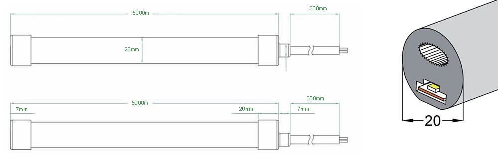 270° Φ20mm 12V 24V 2835 5050 Flex Silicone Neon Tube Led Light