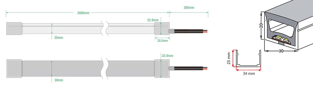 120° 30x20mm Waterproof Flex Silicone Neon Tube Led Light