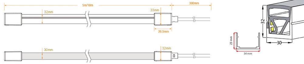 120° 30x32mm 12V 24V 2835 5050 Flex Silicone Neon Tube Led Light