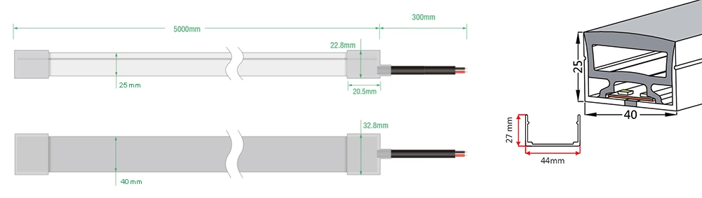 120° 40x25mm RGB Waterproof Flex Silicone Neon Tube Led Light