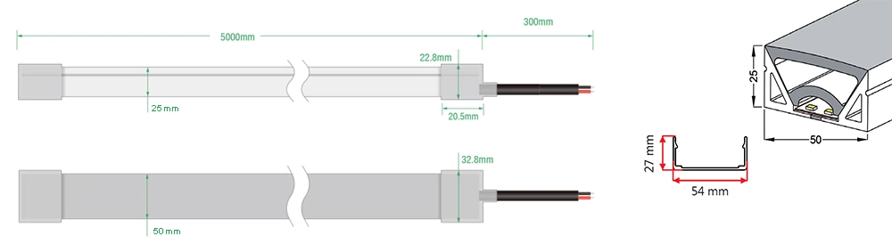 120° 50x25mm DC5/12/24V Waterproof Flex Silicone Neon Tube Led Light