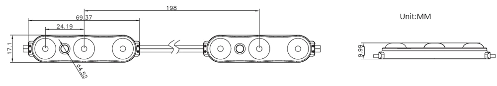 170° 3-chip SMD2835 IP67 DC12V 1.5W Mini Led Module, 69.37x17x10mm