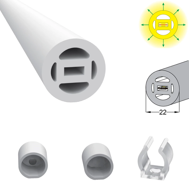 360° Φ22mm 12V 24V 2835 5050 double-sided Flex Silicone Neon Tube Led Light