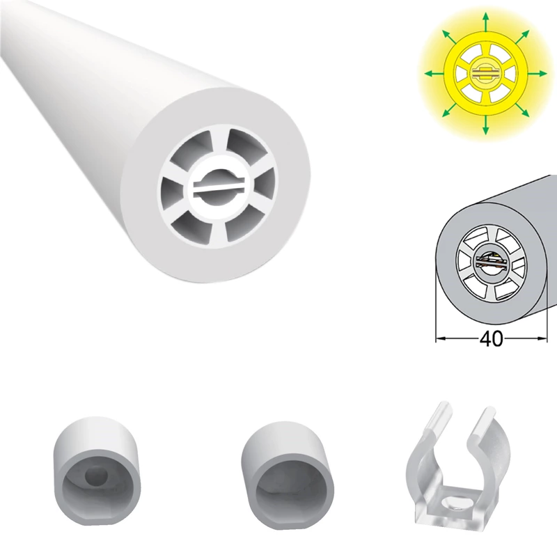 360° Φ40mm 12V 24V 2835 5050 double-sided Flex Silicone Neon Tube Led Light