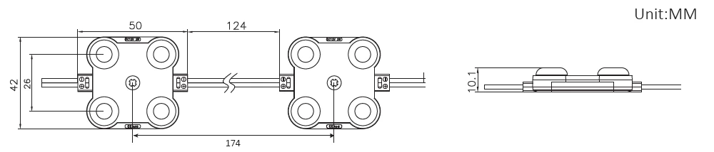 165° 4-chip SMD2835 IP67 DC12V 1.44W Mini Led Module