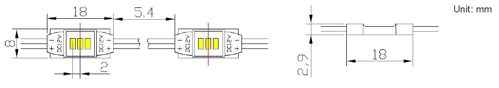 120° 3-chip SMD3014 IP65 35lm DC12V 0.36W Mini Led Module, 18x8x2.9mm