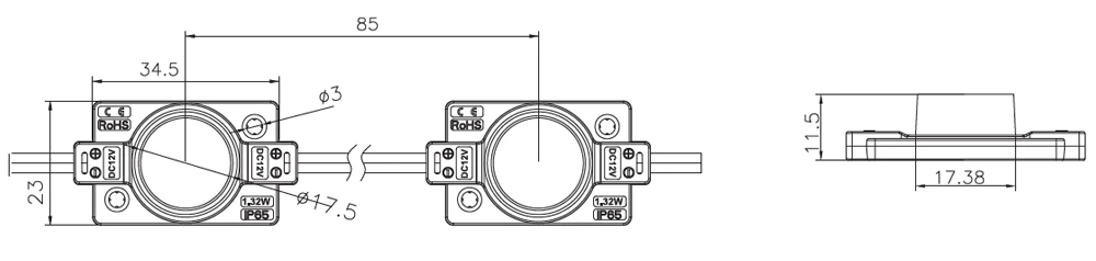 10°x60° DC12V 1.32W Side light Led module