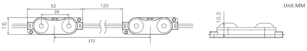 165° 2-chip SMD2835 IP67 DC12V 0.72W Mini Led Module,52*16*10.5mm