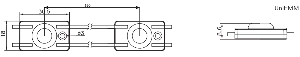 170° 1-chip EMC 3030 IP67 140lm DC12V 1.2W Mini Led Module, 30.5x18x8.6mm