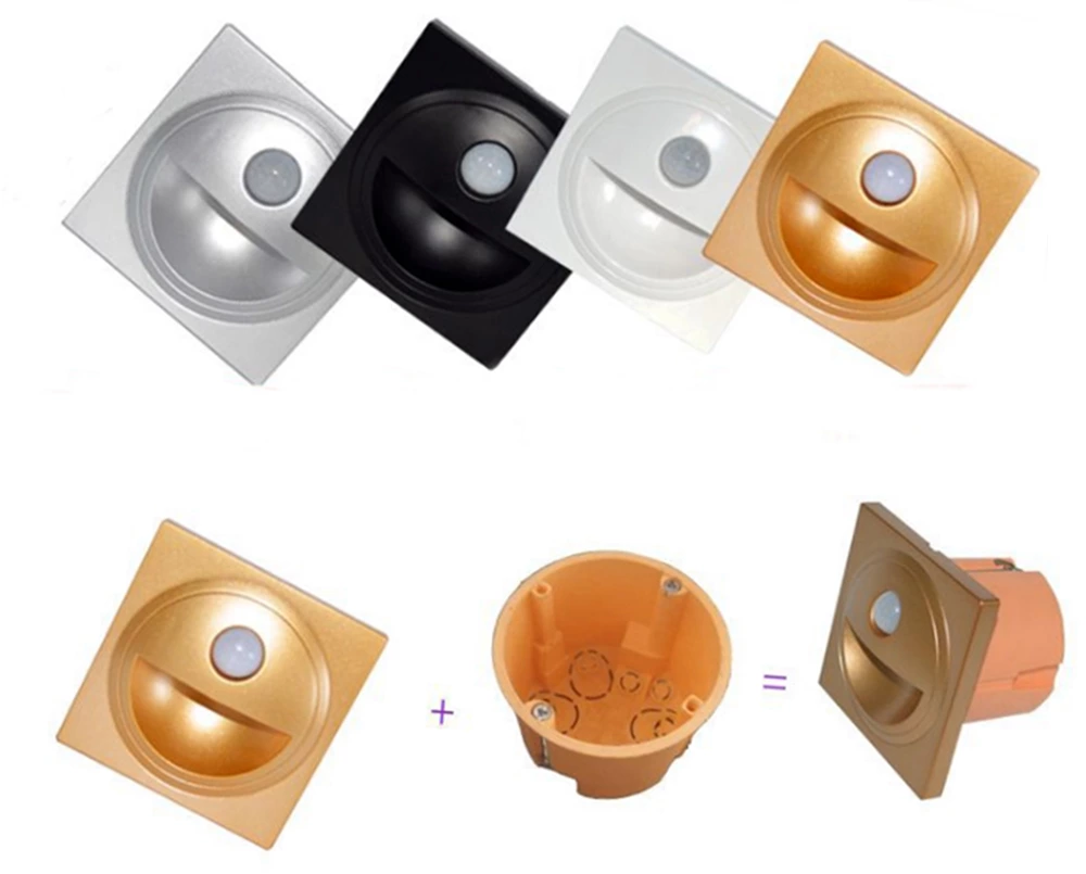 86x86mm 1W LED Recessed Wall Ladder Lamp PIR Sensor Step Stair Light