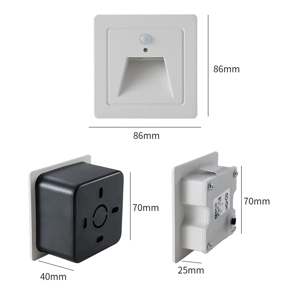 85x85x30mm Square PIR Seonsor Motion 3W Led Stair Light