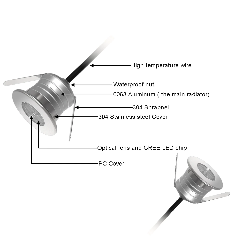 3W IP67 3 LEDS Mini Led Buried Spotlight Round